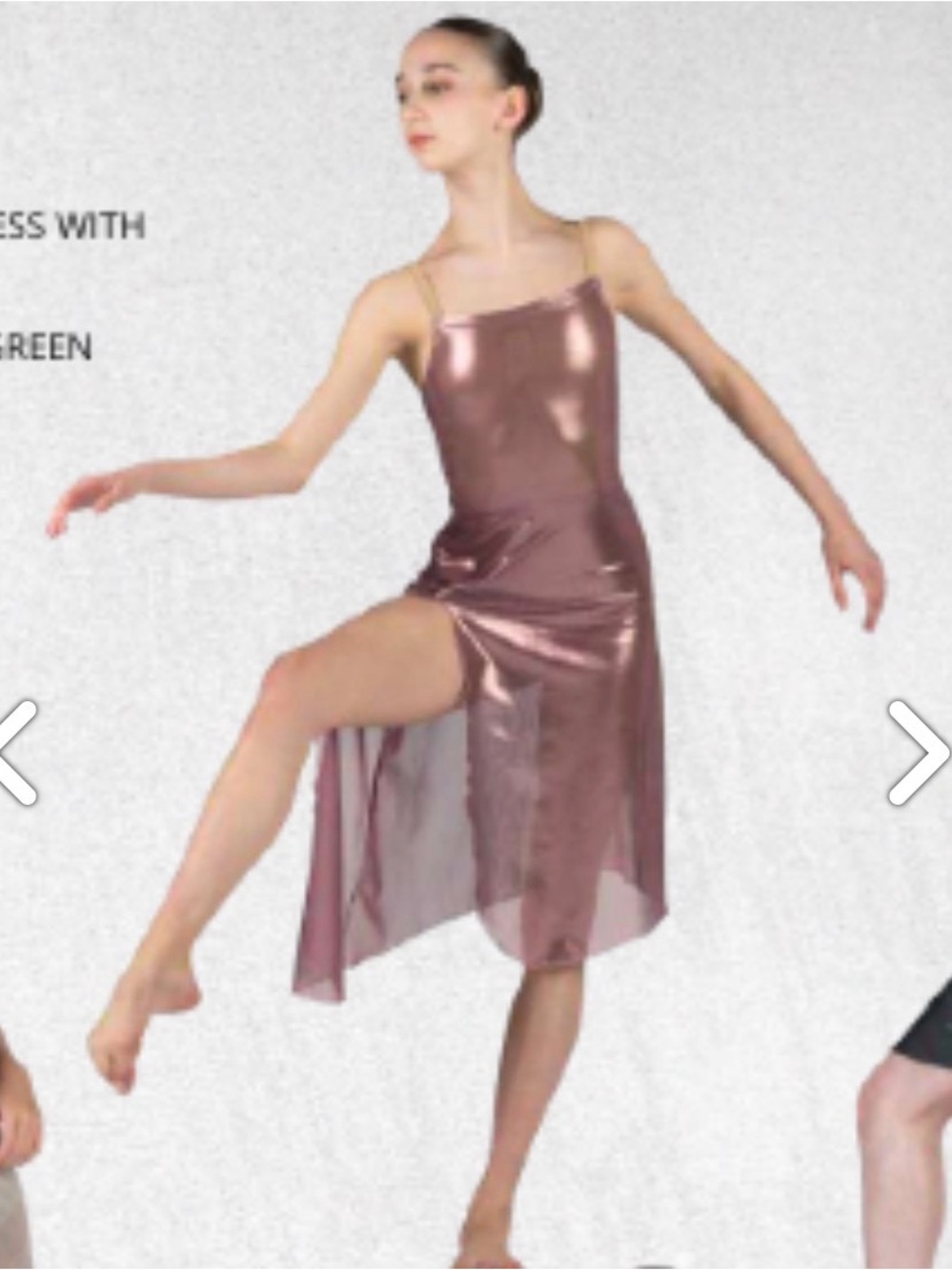 Artistic Dance Costume Metallic Rose High-Low Slip Dress with Side Slit.